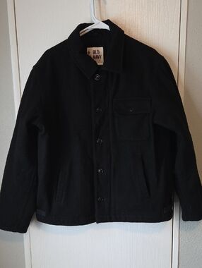 Y2k Old Navy Black Button-Front And Hidden Zipper Wool-Blend Jacket